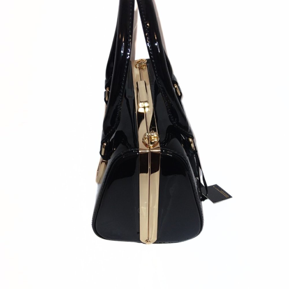 GRAMERCY & GRAND BLACK AND GOLD  VEGAN LEATHER SATCHEL HANDBAG PURSE - NWT - Picture 6 of 7